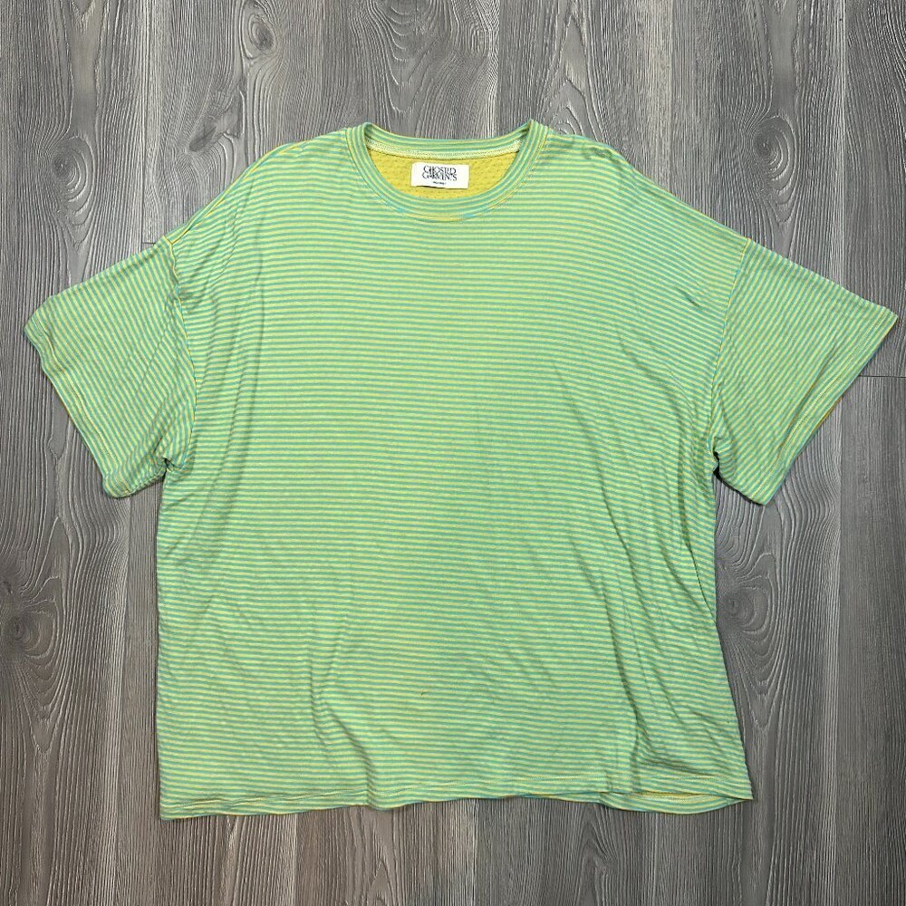 Lonely Ghost Oversized Stretchy Tee Yellow Blue Graphic Streetwear T-Shirt‎